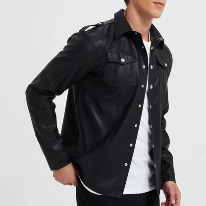 Michelle Moore | Faux Leather Long-Sleeve Top